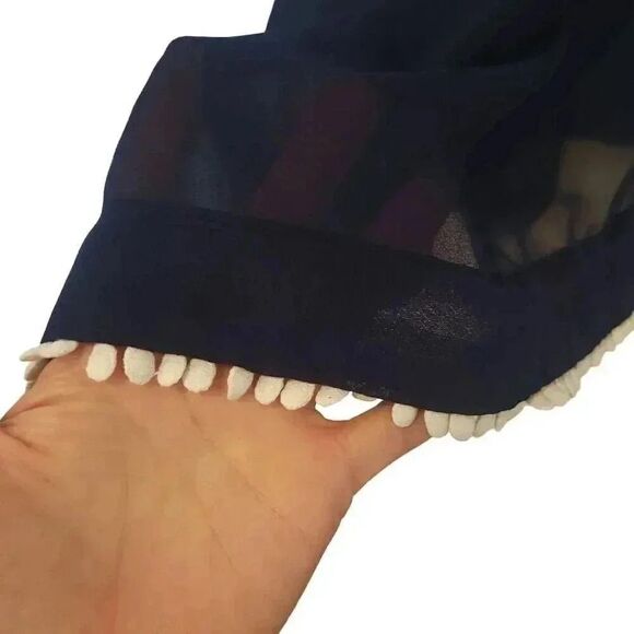 Lands' End Women's Navy Poly Georgette w White Embroidery Tunic Cover Up - Picture 5 of 11